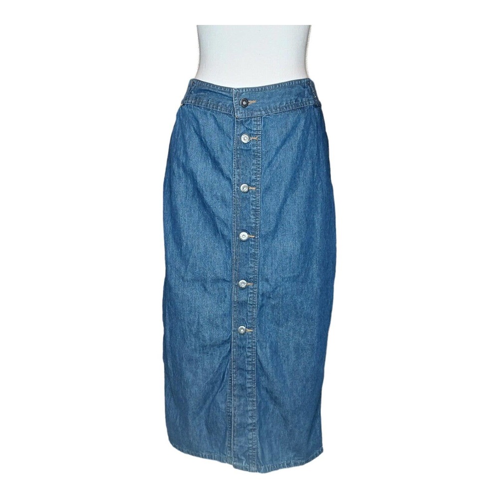 Studio West Apparel Blue Soft Denim Buttons Front Maxi Skirt Size Small Modest